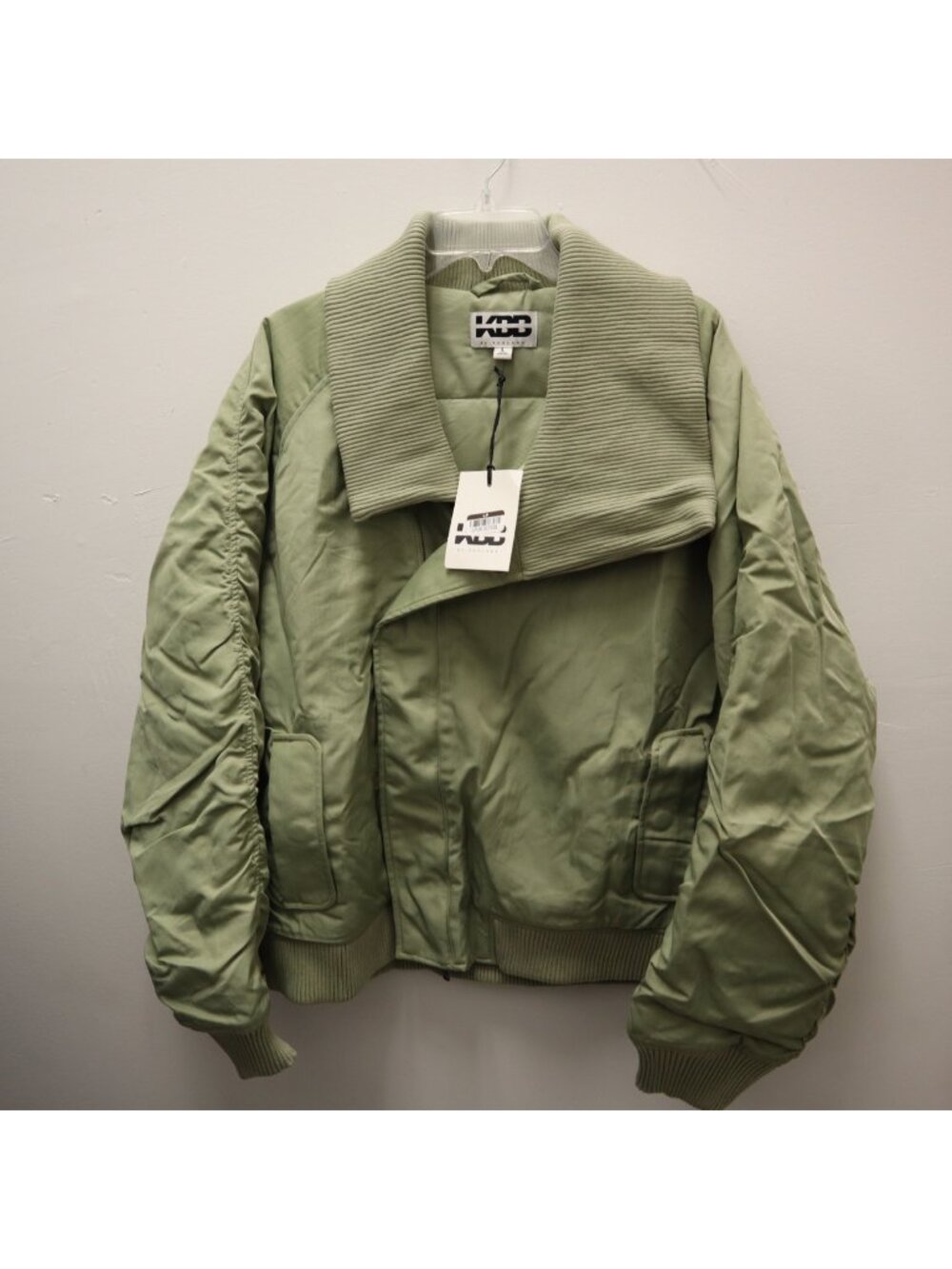 K-242 KBB By Kahlana Womens Size Large Olive Green Bomber Jacket w/ Ribbed Colla